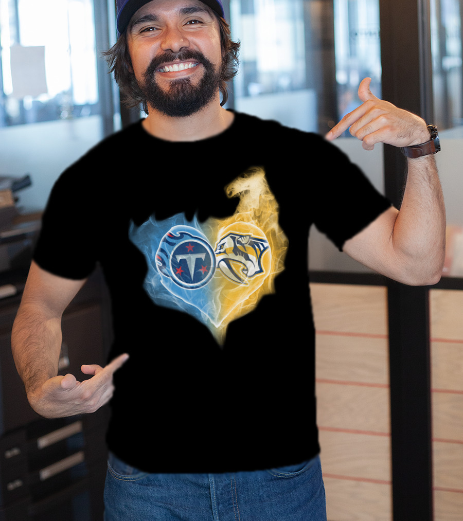 Tennessee Titans Titans And Nashville Predators Heart Logo T-Shirt