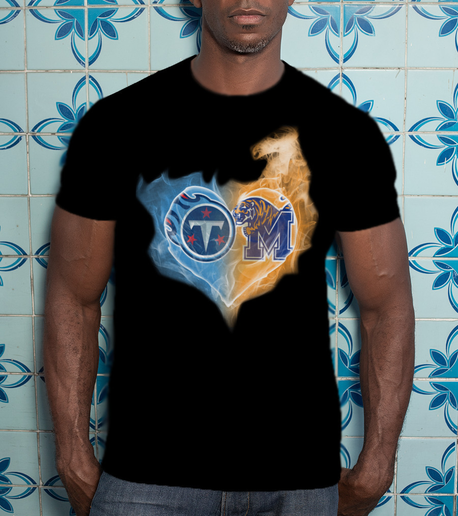 Tennessee Titans Memphis Tigers Heart Flame T-Shirt