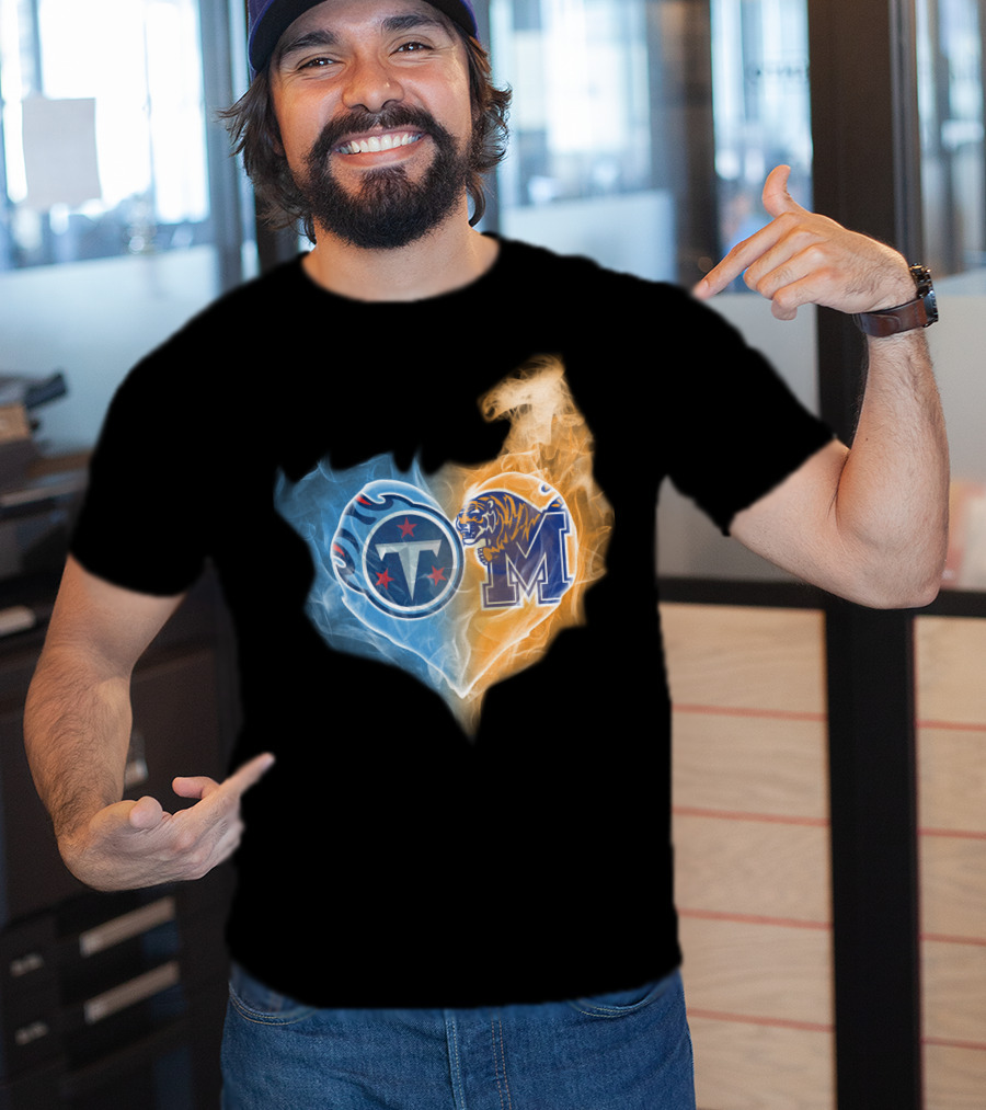 Tennessee Titans Memphis Tigers Heart Flame T-Shirt