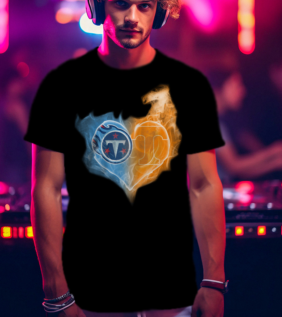 Tennessee Titans Volunteers Heart Flame Fusion T-Shirt