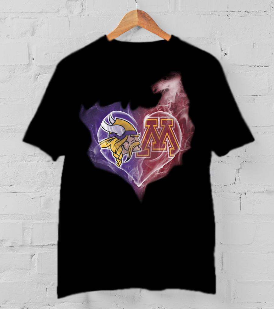 Minnesota Vikings And Golden Gophers Heart Logo Fusion T-Shirt