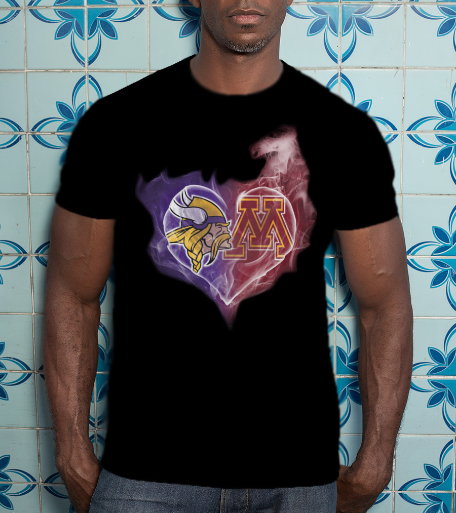 Minnesota Vikings And Golden Gophers Heart Logo Fusion T-Shirt