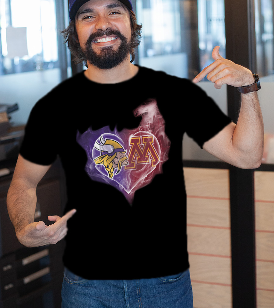 Minnesota Vikings And Golden Gophers Heart Logo Fusion T-Shirt