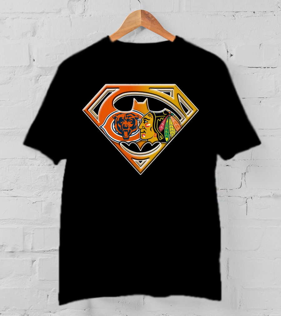 Chicago Bears And Blackhawks Super Logo Fusion Bat 006 T-Shirt