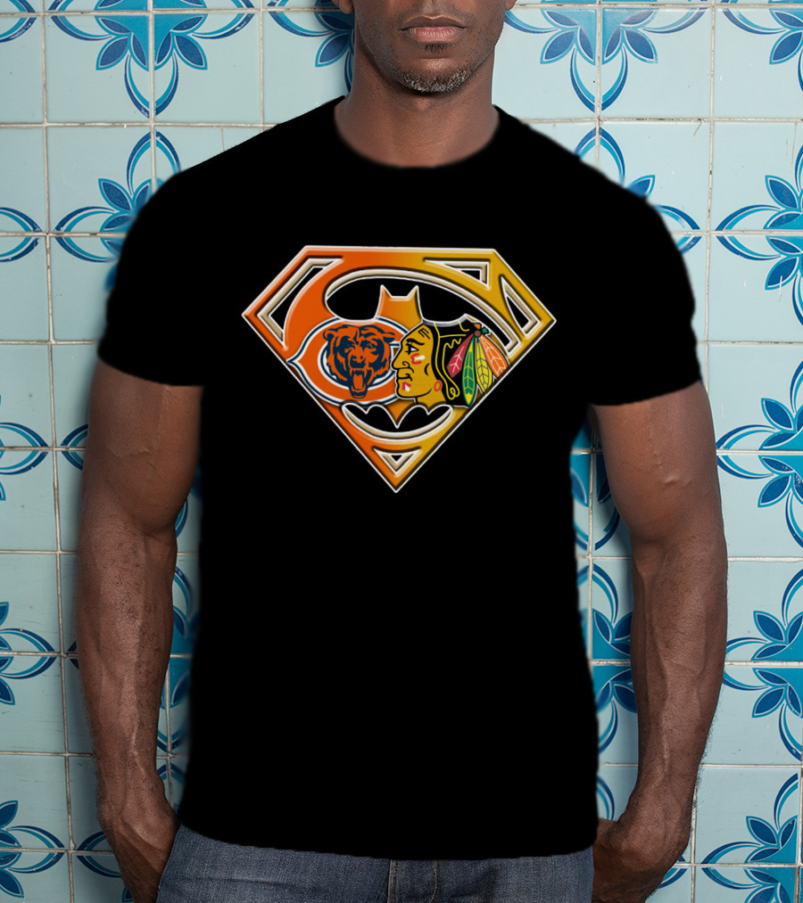 Chicago Bears And Blackhawks Super Logo Fusion Bat 006 T-Shirt