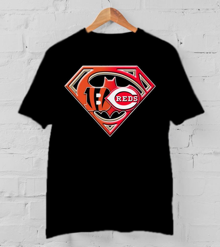 Cincinnati Bengals Reds Superman Batman Logo Fusion T-Shirt