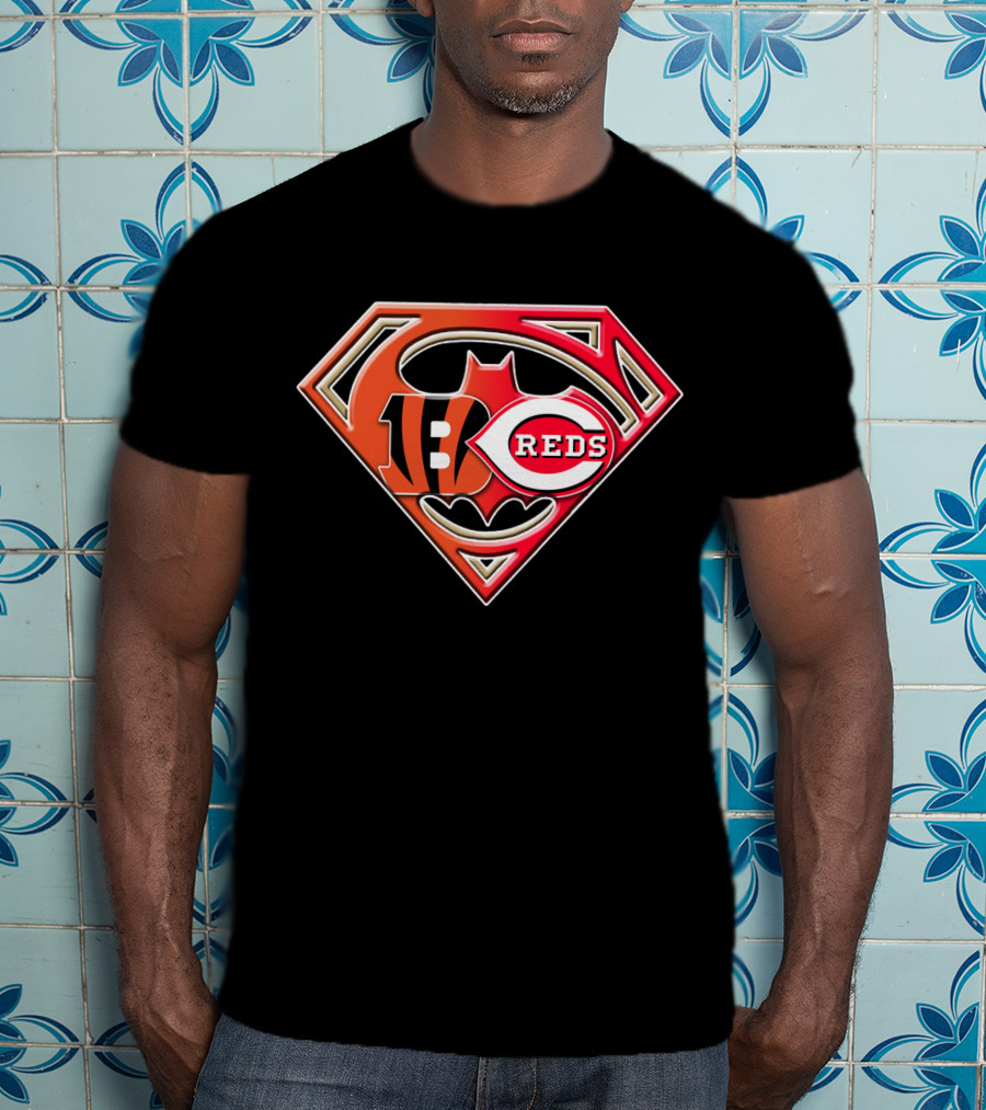 Cincinnati Bengals Reds Superman Batman Logo Fusion T-Shirt