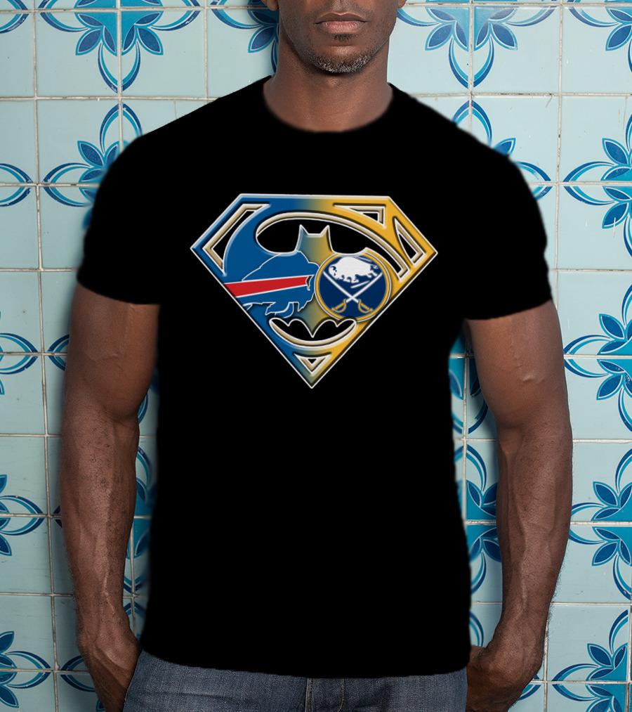 Batman Superman Buffalo Sabres Logo Fusion T-Shirt