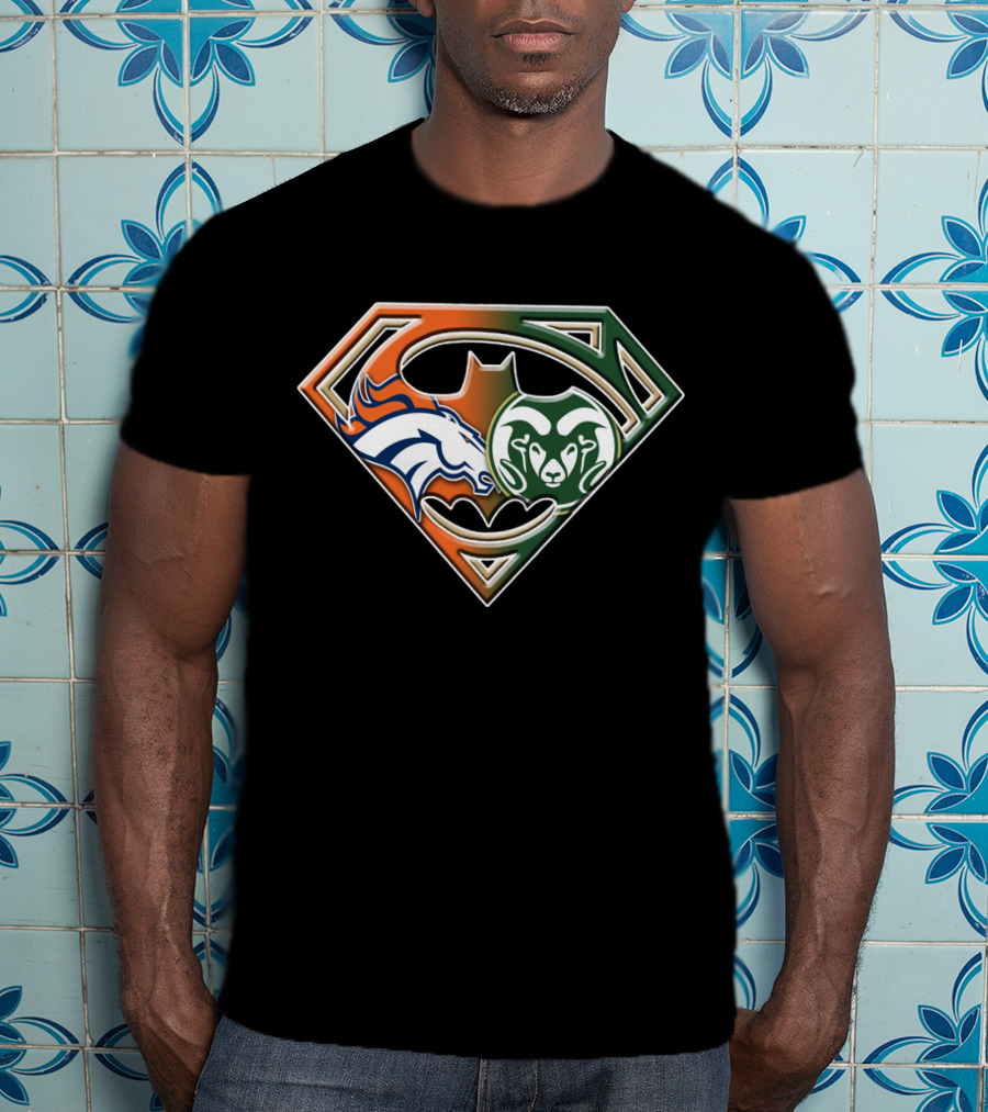 Superman Batman Denver Broncos Colorado State Rams Logo Fusion T-Shirt