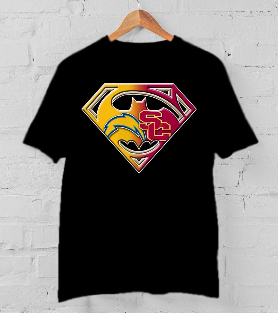 Bat 036: Batman Superhero Superman Chargers Sc Logo Fusion T-Shirt