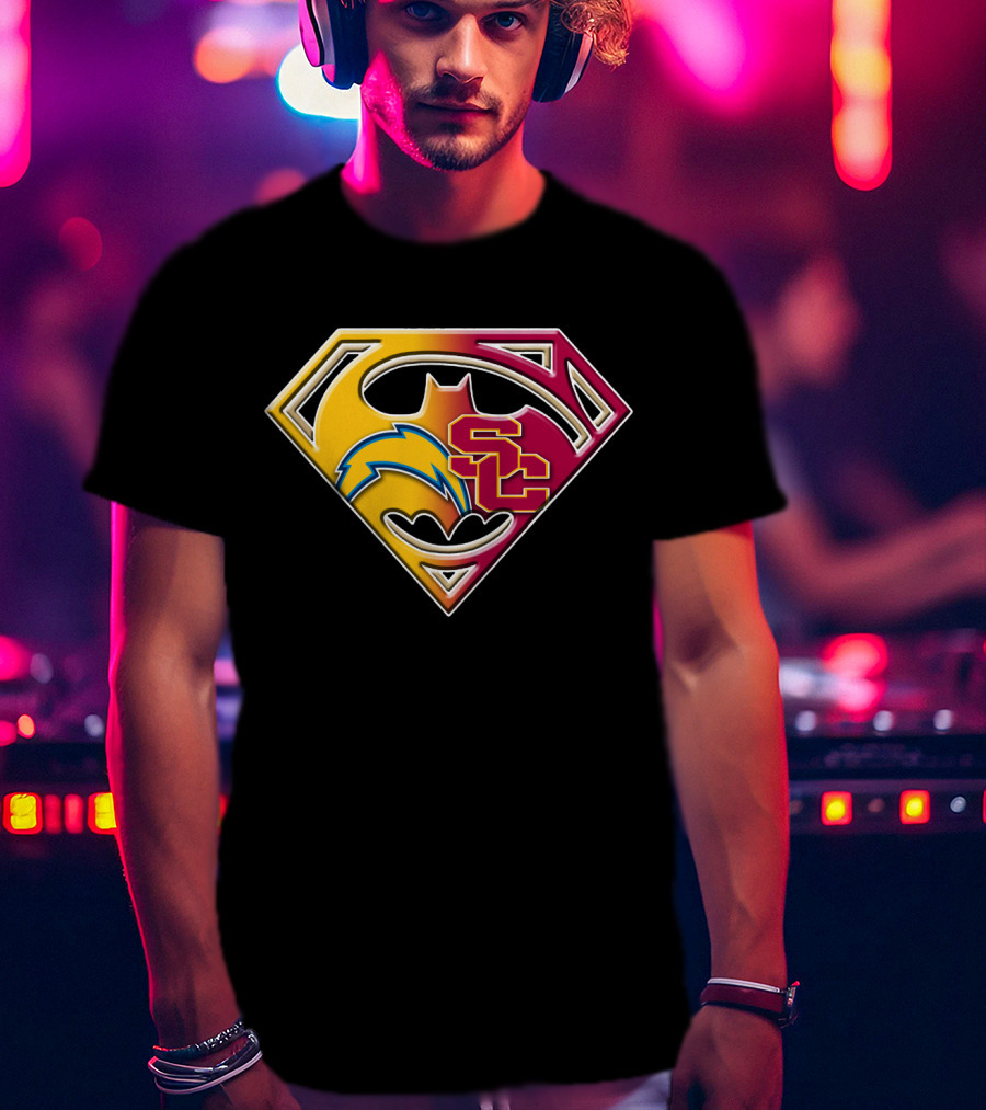 Bat 036: Batman Superhero Superman Chargers Sc Logo Fusion T-Shirt