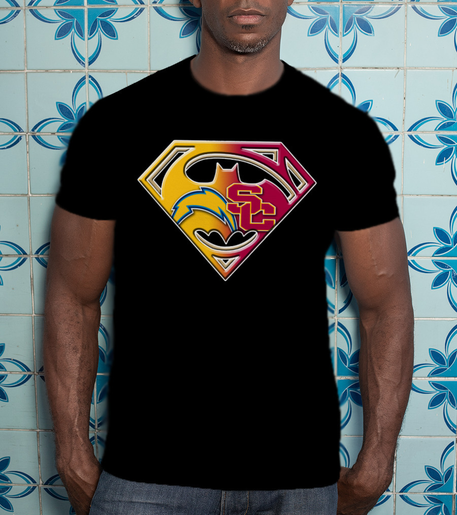 Bat 036: Batman Superhero Superman Chargers Sc Logo Fusion T-Shirt
