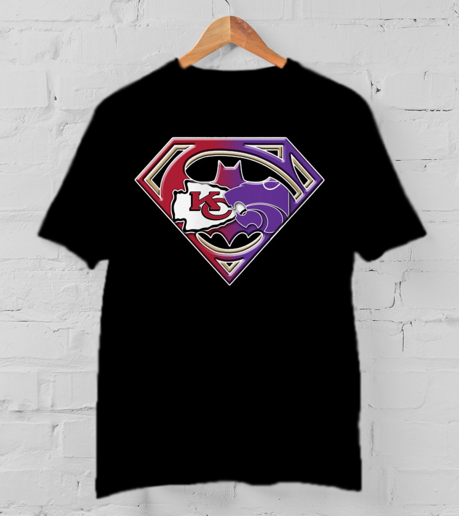 Kansas City Chiefs Kansas State Wildcats Batman Superman Logo Mashup T-Shirt