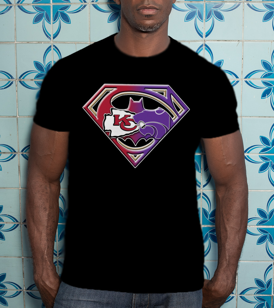 Kansas City Chiefs Kansas State Wildcats Batman Superman Logo Mashup T-Shirt