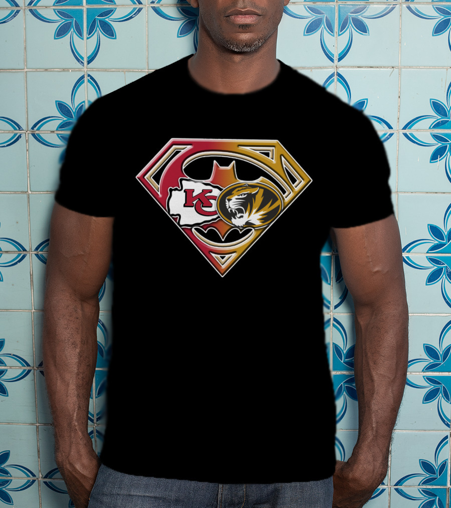Kansas City Chiefs And Missouri Tigers Superman Logo Fusion T-Shirt