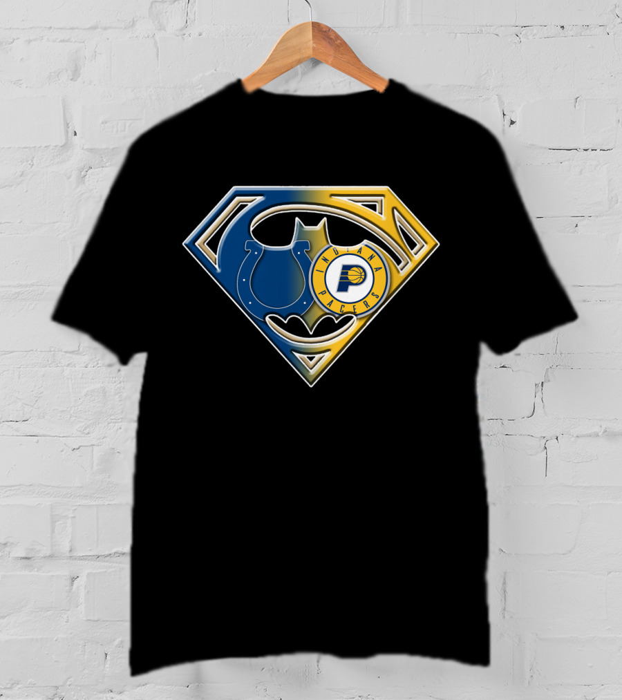 Indiana Pacers Colts Batman Superman Shield Bat T-Shirt