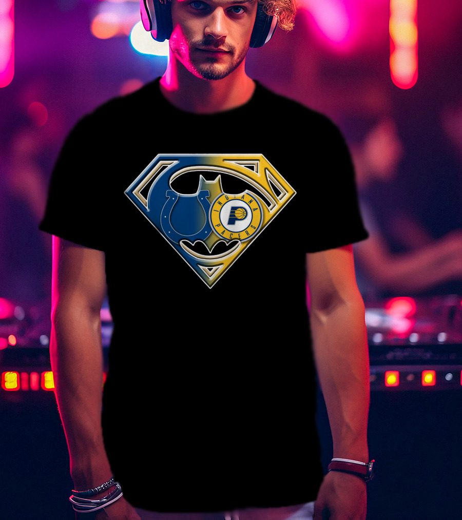 Indiana Pacers Colts Batman Superman Shield Bat T-Shirt