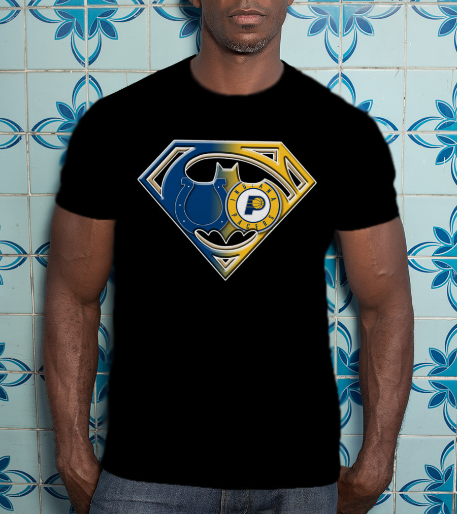 Indiana Pacers Colts Batman Superman Shield Bat T-Shirt