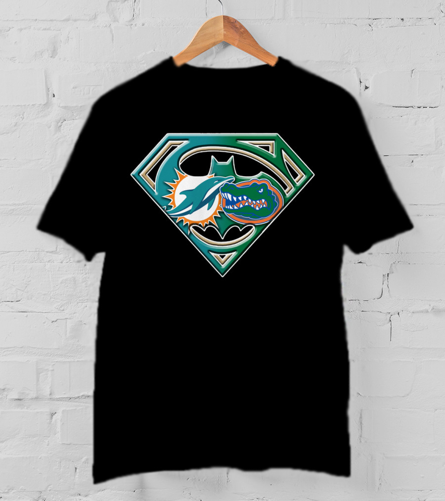 Superman Miami Dolphins Florida Gators Batman Logo Fusion T-Shirt