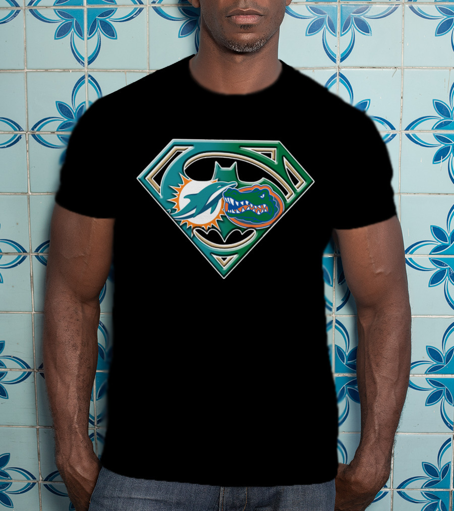 Superman Miami Dolphins Florida Gators Batman Logo Fusion T-Shirt