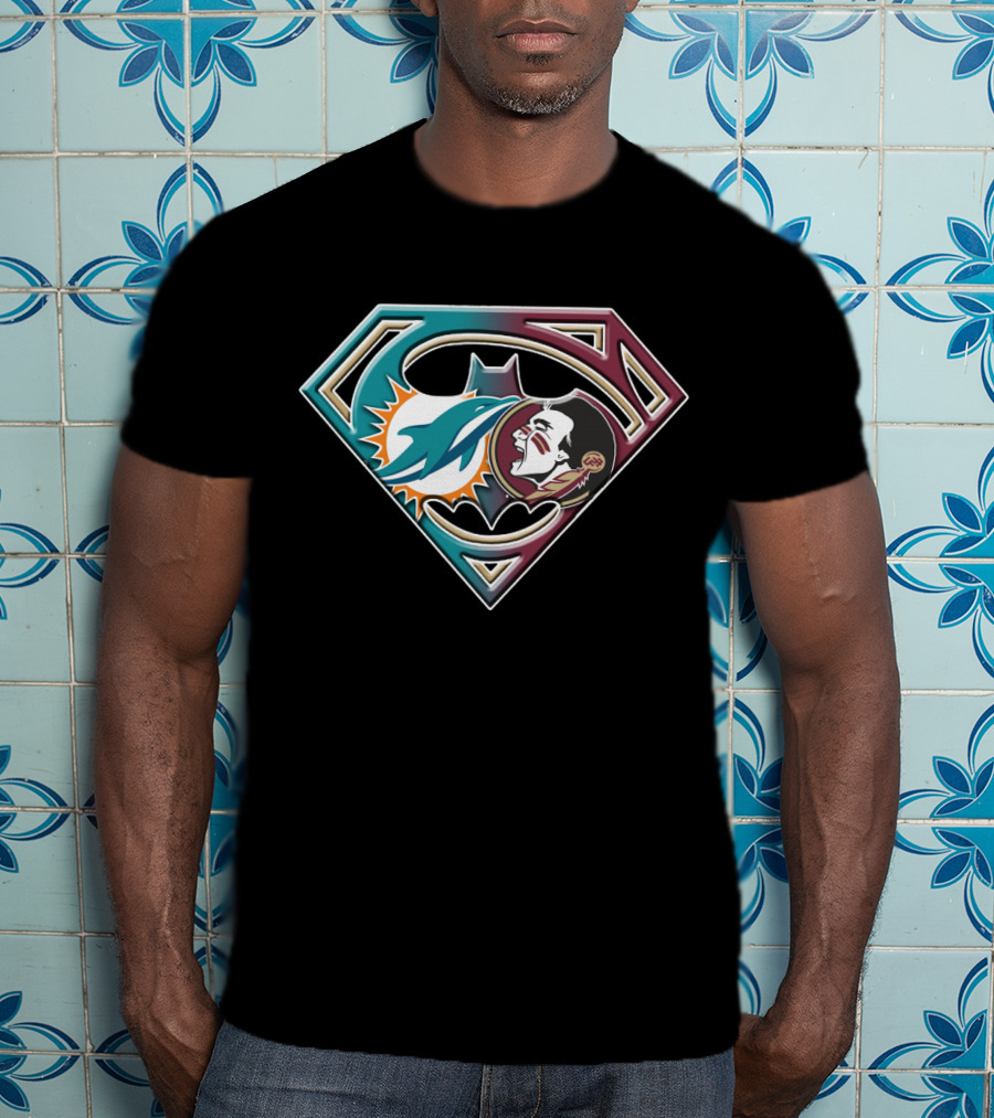 Miami Dolphins Superman Logo With Native American Face In Bat 052 T-Shirt