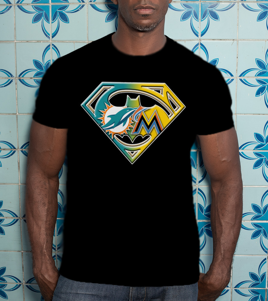Miami Dolphins Marlins Batman Superman Bat 055 T-Shirt