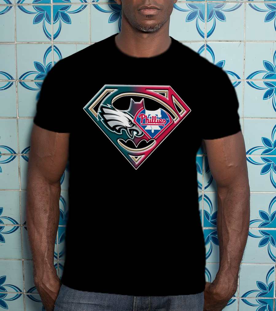 Eagles Phillies Superhero Emblem Bat 059 T-Shirt