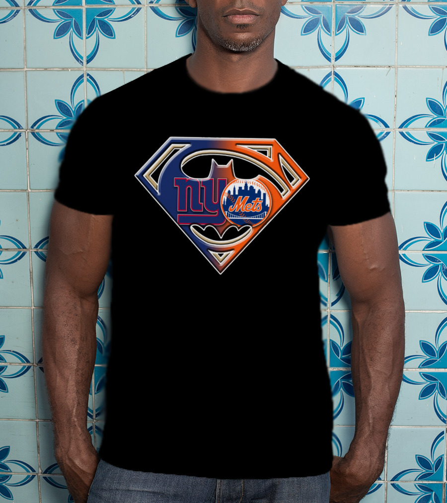 Ny Giants Mets Superman Batman Logo Fusion T-Shirt