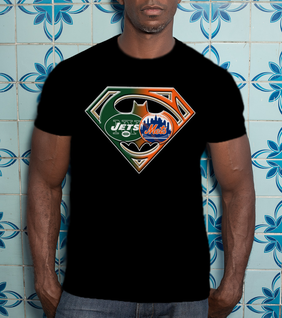 Jets Mets Batman Superman Emblem Fusion T-Shirt