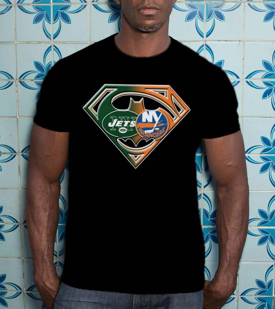 Ny Jets Islanders Superman Batman Logo Mashup T-Shirt