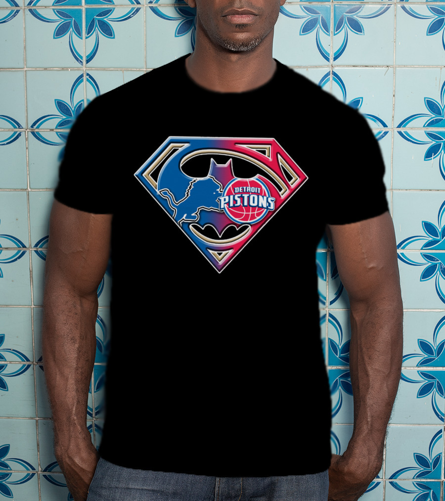 Detroit Pistons Bat 074 Superman Batman Logo Mix T-Shirt