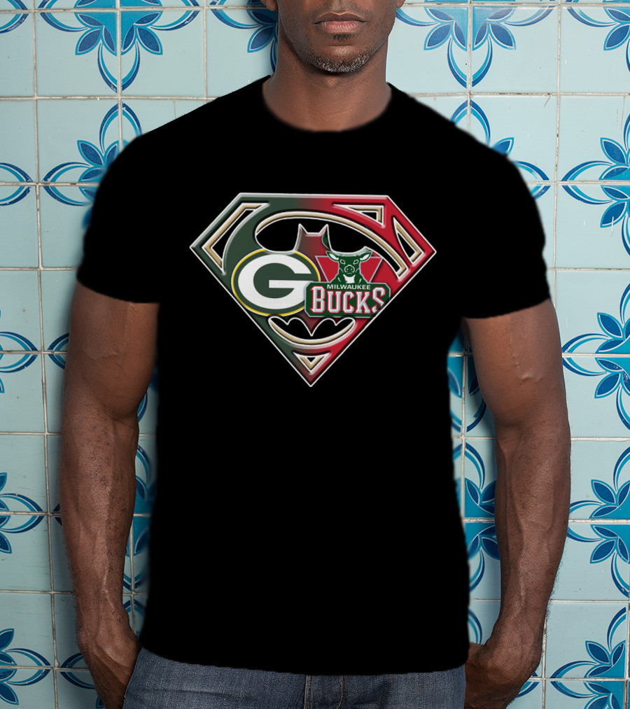 Green Bay Packers Milwaukee Bucks Batman Superman Emblem Bat 080 T-Shirt