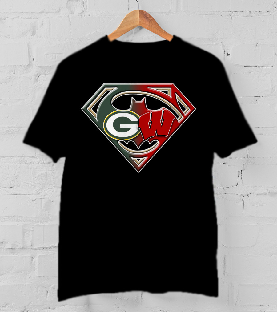 Superman Bat Green Bay Packers Wisconsin Badgers Logo Fusion Bat 081 T-Shirt