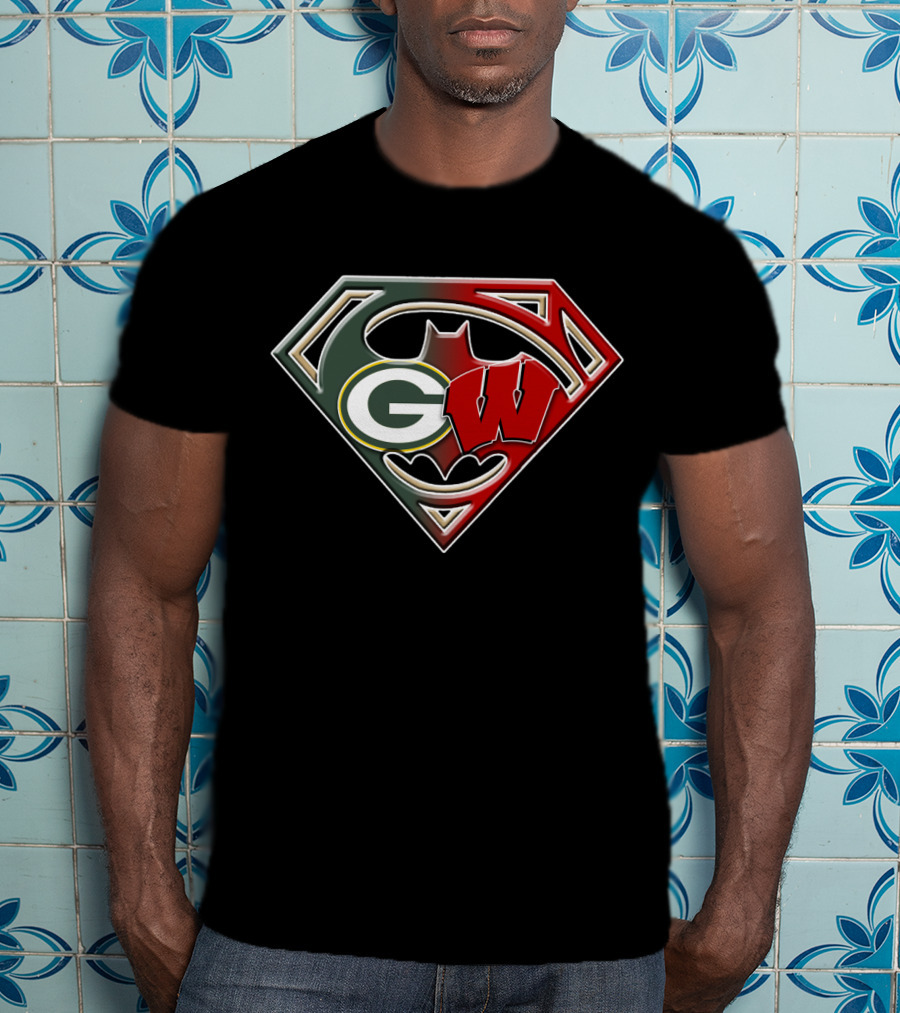 Superman Bat Green Bay Packers Wisconsin Badgers Logo Fusion Bat 081 T-Shirt