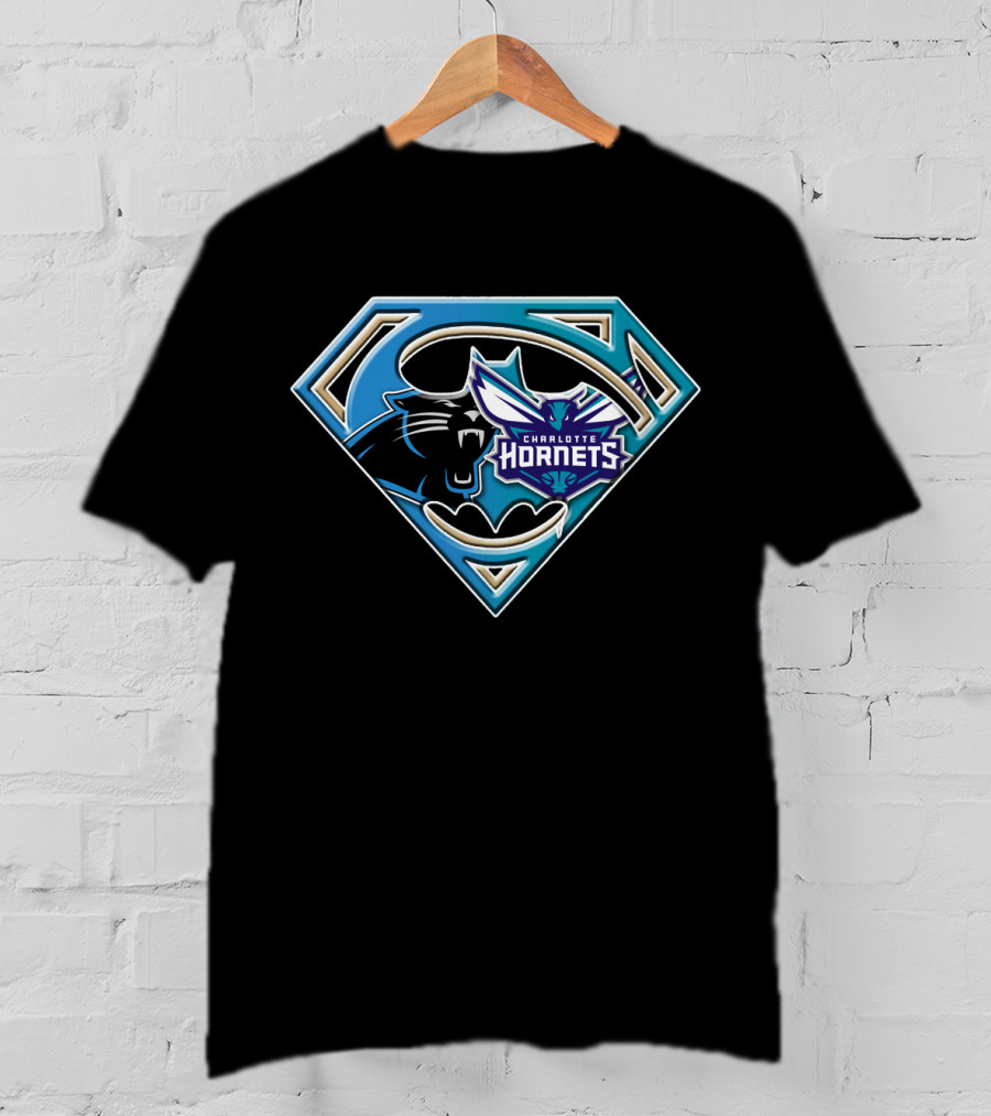 Carolina Panthers Charlotte Hornets Superman Logo Fusion Bat 083 T-Shirt