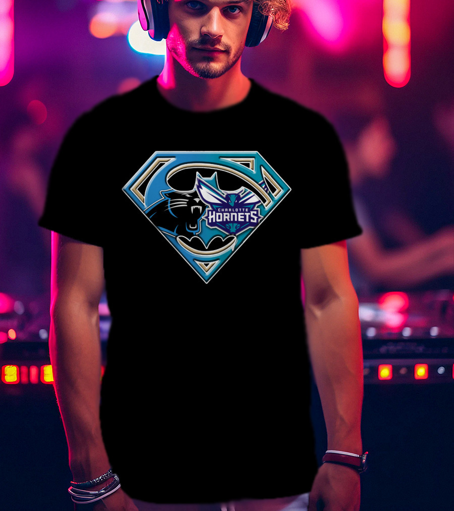 Carolina Panthers Charlotte Hornets Superman Logo Fusion Bat 083 T-Shirt