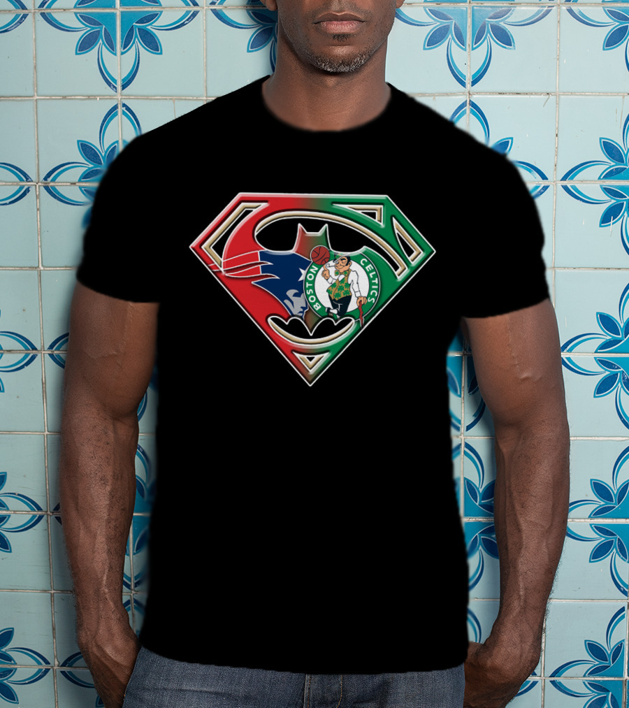 Batman Superman Boston Celtics Logo Fusion T-Shirt