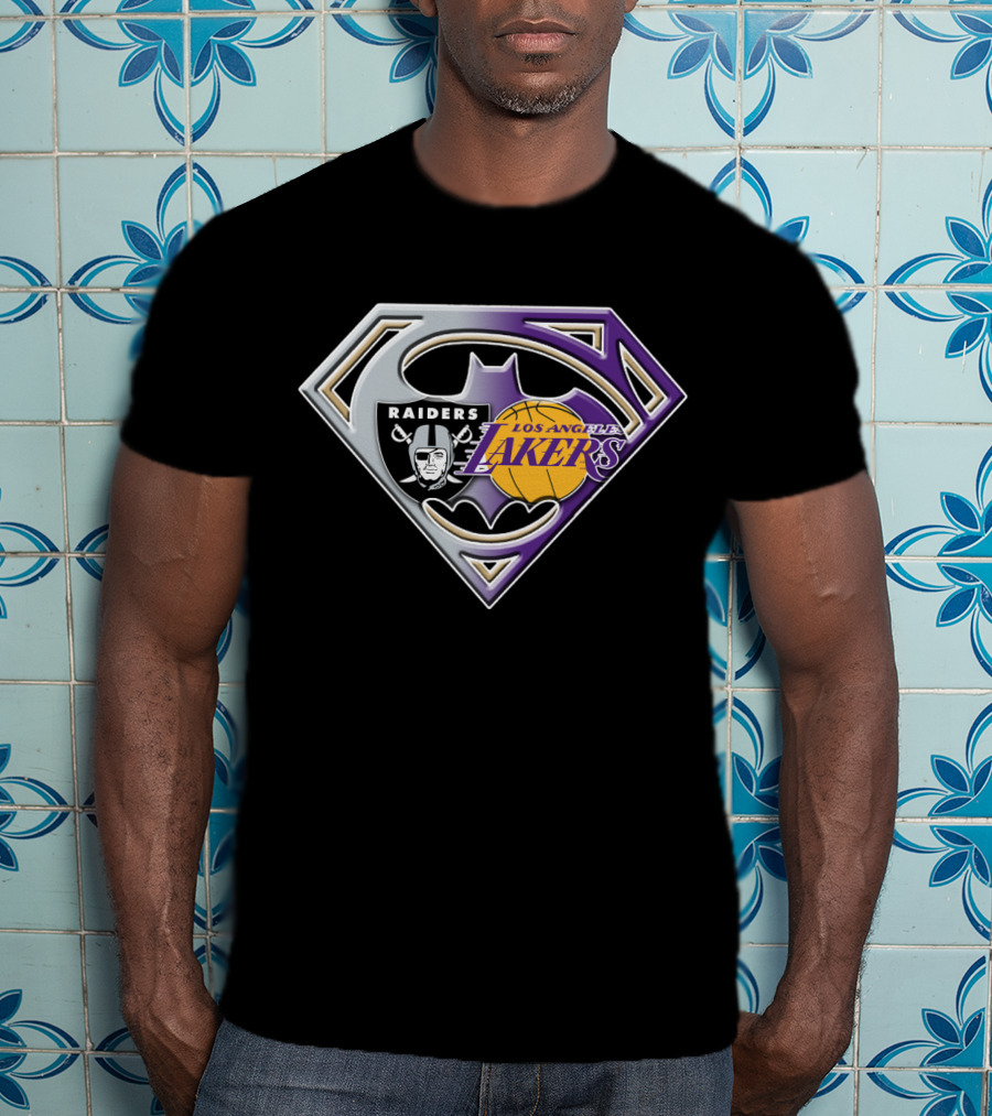 Los Angeles Lakers And Raiders Logo Fusion Batman Superman Symbol Bat 096 T-Shirt