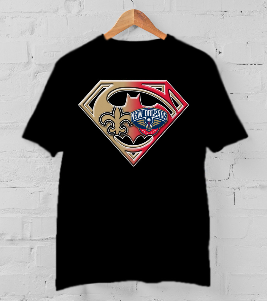New Orleans Pelicans Saints Superman Batman Fleur De Lis Logo Bat 109 T-Shirt