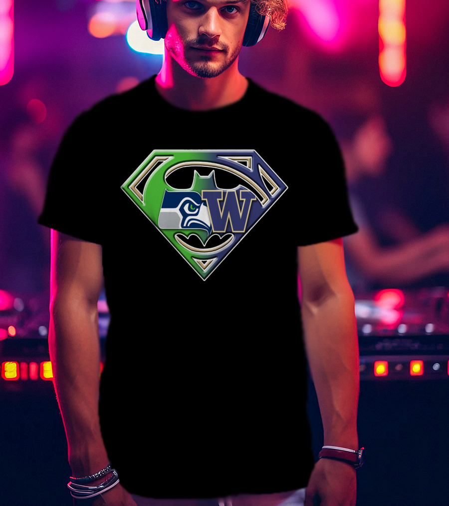 Superman Logo Seattle Seahawks Washington Huskies Bat 111 T-Shirt