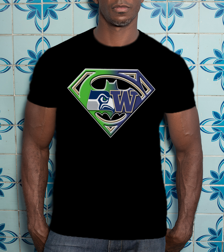 Superman Logo Seattle Seahawks Washington Huskies Bat 111 T-Shirt
