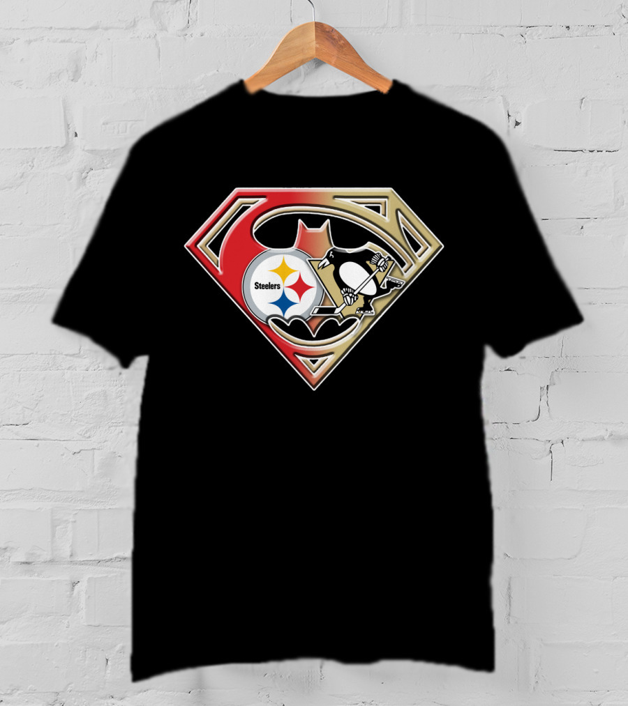 Superman Batman Pittsburgh Steelers Penguins Logo Fusion T-Shirt