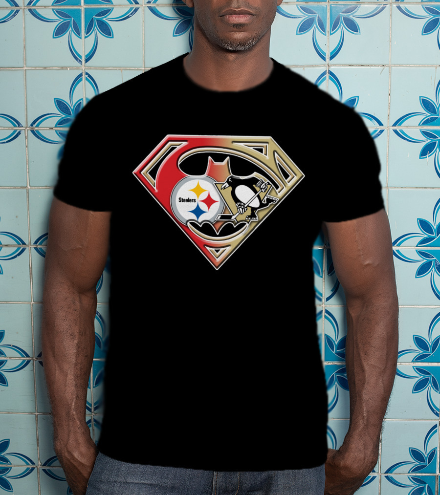 Superman Batman Pittsburgh Steelers Penguins Logo Fusion T-Shirt