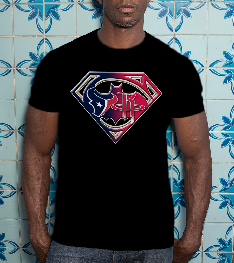 Houston Texans Batman Rockets Superman Logo Fusion T-Shirt