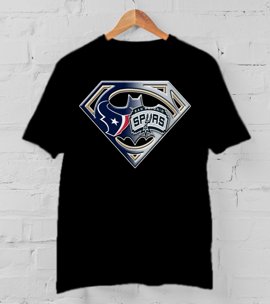 San Antonio Spurs Texans Batman Superman Icon Bat 120 T-Shirt