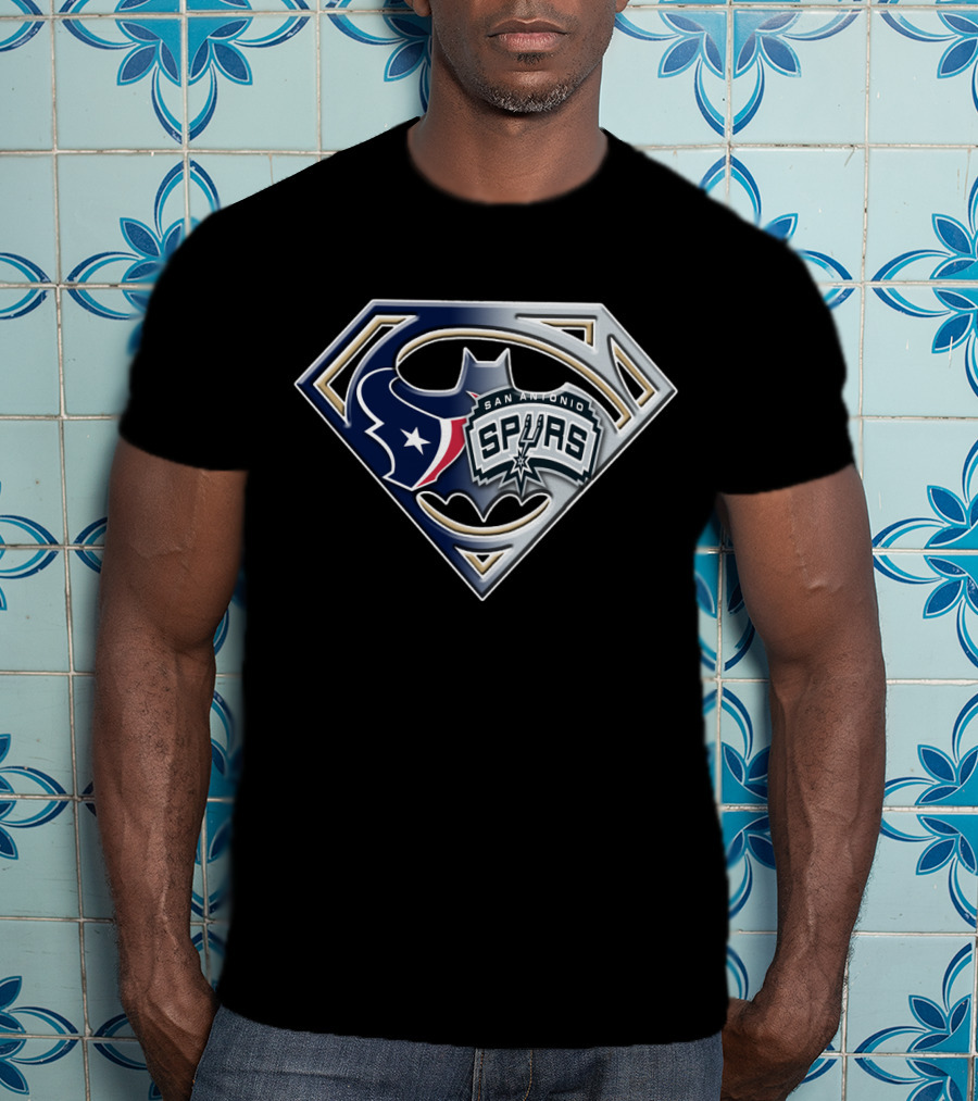 San Antonio Spurs Texans Batman Superman Icon Bat 120 T-Shirt