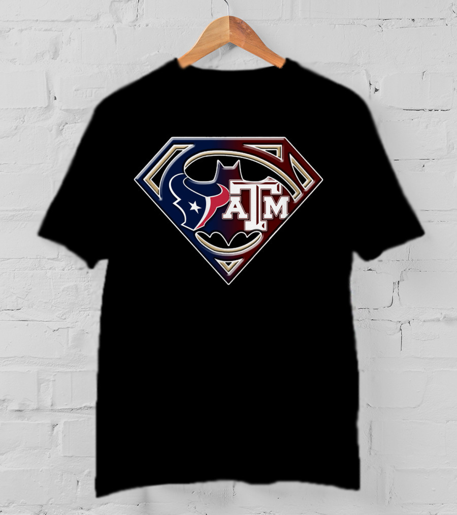 Superman Shield Houston Texans Texas A&M Batman Logo Bat 123 T-Shirt
