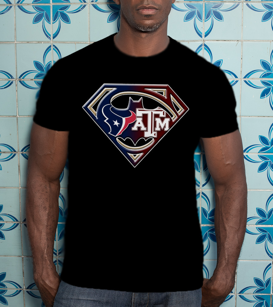 Superman Shield Houston Texans Texas A&M Batman Logo Bat 123 T-Shirt