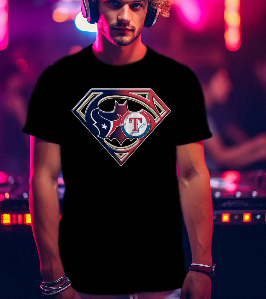 Texans Batman Superman Rangers Baseball Logo Fusion T-Shirt