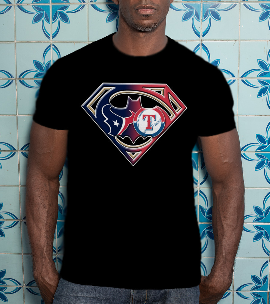 Texans Batman Superman Rangers Baseball Logo Fusion T-Shirt